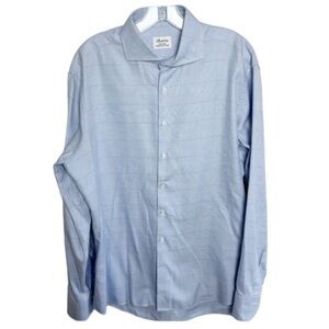 Stenströms Fitted Body Light Blue Plaid Dress Shirt Twofold Super Cotton 43/17